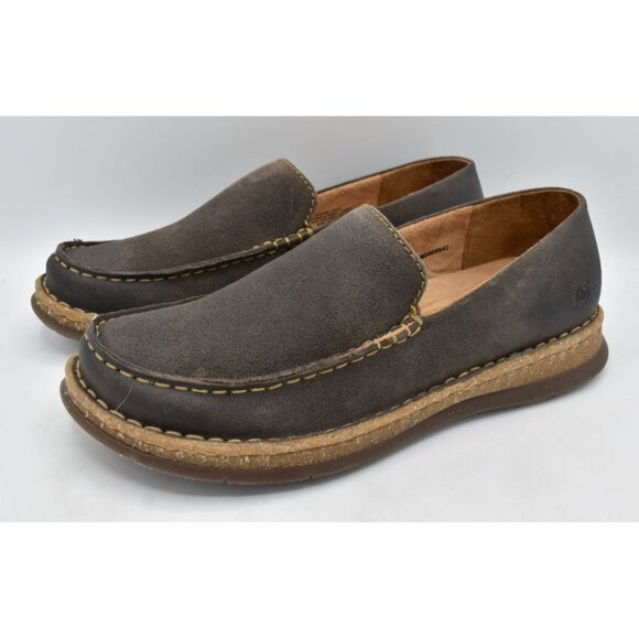 Born Mens Size 11.5 Baylor Dark Grey Distressed Suede Slip On Loafers Shoes - Picture 1 of 11